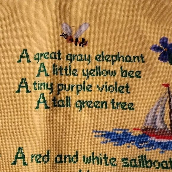 VTG Yellow Elephant Bee Tree Needlecraft Needlepoint Nursery Kids Prayer - Picture 4 of 15